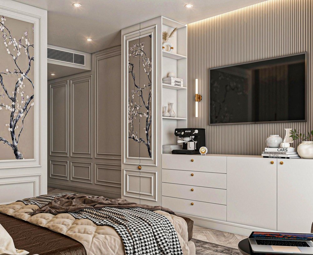 Master Bedroom Design With Tv Unit Cum Dressing Table