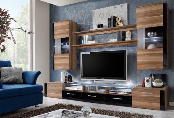 A Modern Living Room With A TV Unit Designed For Storage.